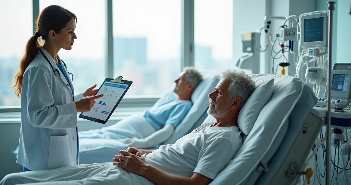 Paciente em hemodiálise conversando com médica sobre benefícios do INSS