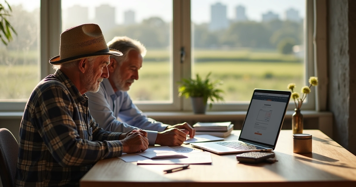 Trabalhador rural e urbana analisando documentos de aposentadoria em 2026