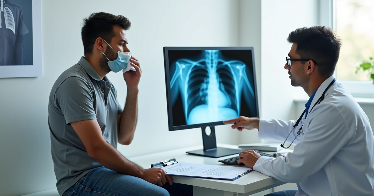 Trabalhador em consulta médica sobre tuberculose ativa e incapacidade para o trabalho