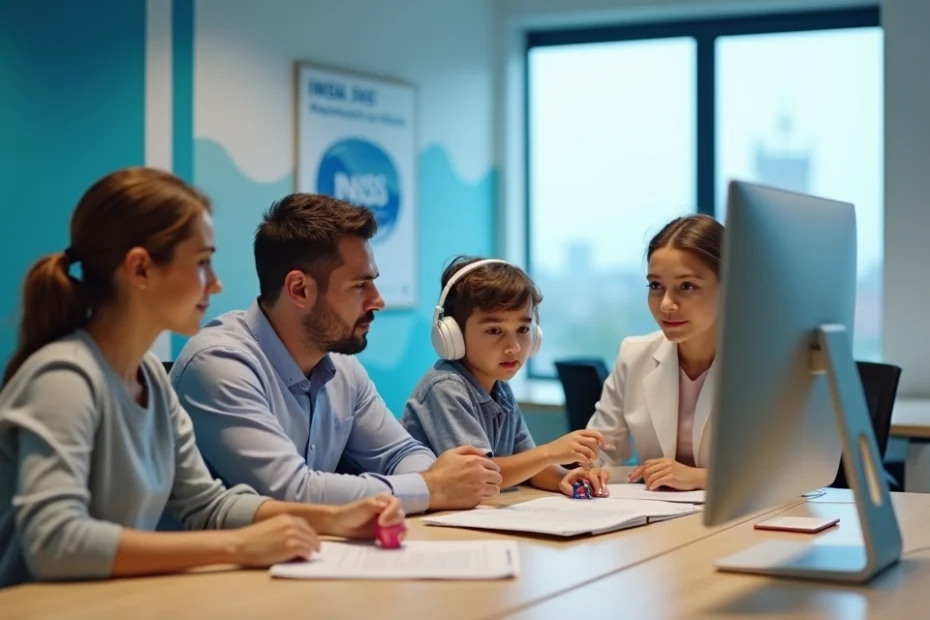 Família com criança autista em atendimento com servidor do INSS