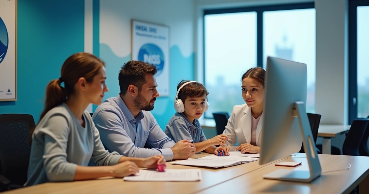 Família com criança autista em atendimento com servidor do INSS