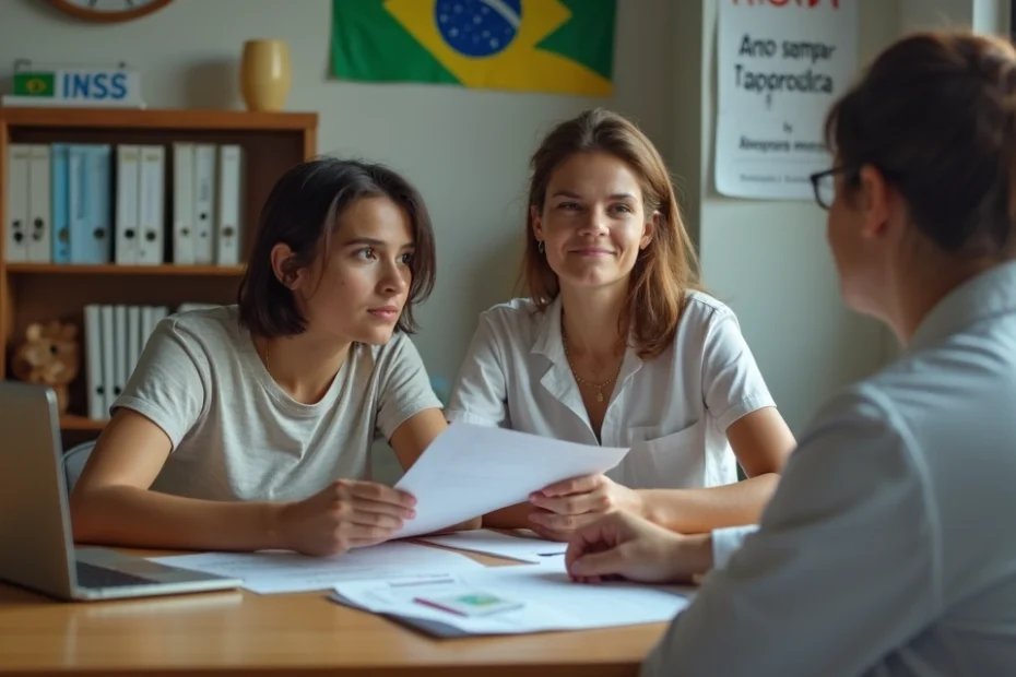 Mãe cuidadora abraça filho com deficiência em atendimento social