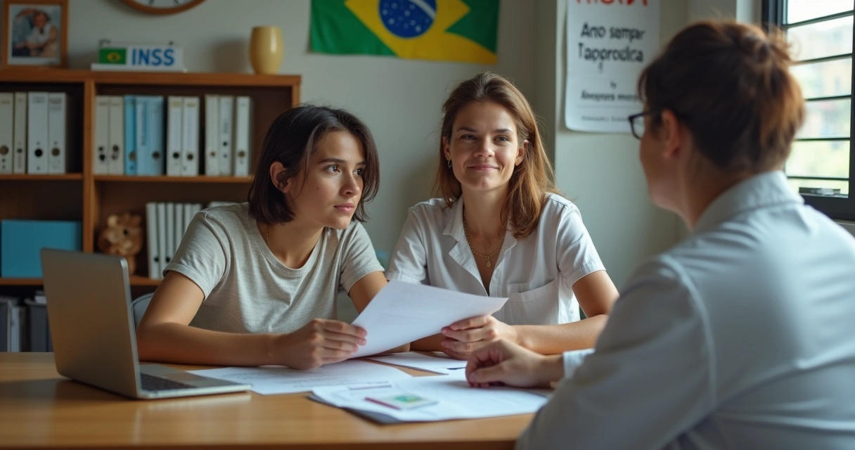Mãe cuidadora abraça filho com deficiência em atendimento social