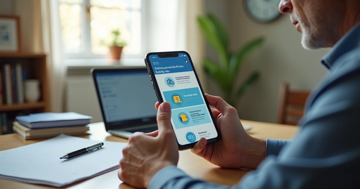 Segurado usando celular para acessar o Meu INSS em casa