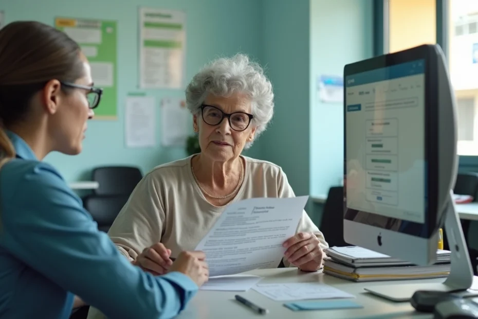 Idosa consulta carta de suspensão do BPC-LOAS em polo do INSS