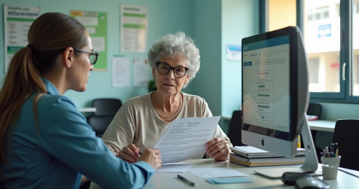 Idosa consulta carta de suspensão do BPC-LOAS em polo do INSS