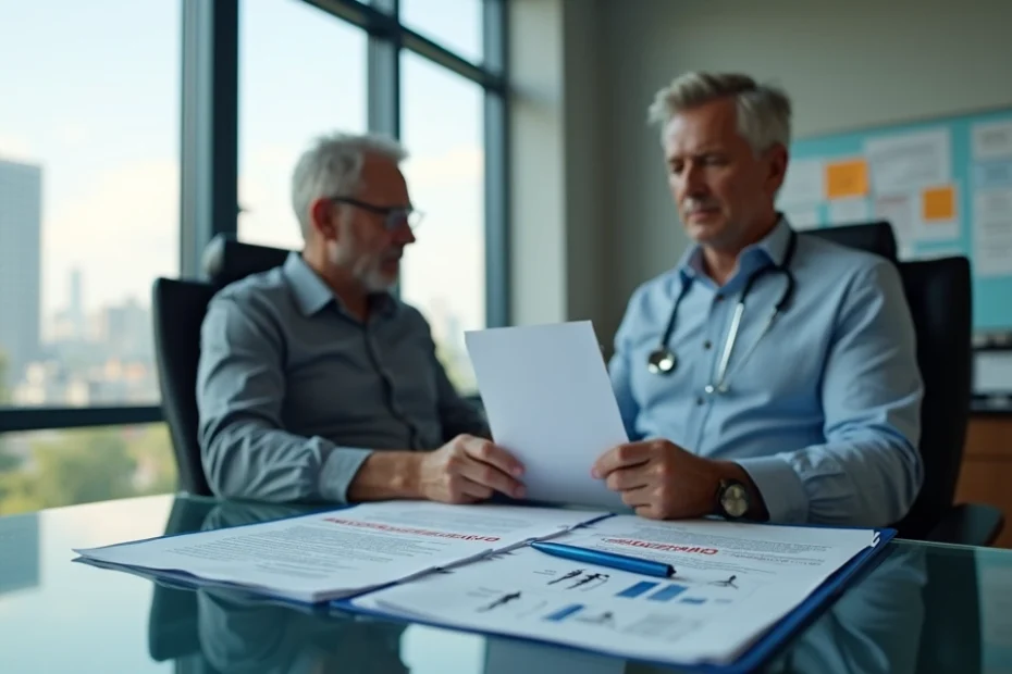 Trabalhador com braçadeira ortopédica analisa carta de negativa de benefício do INSS