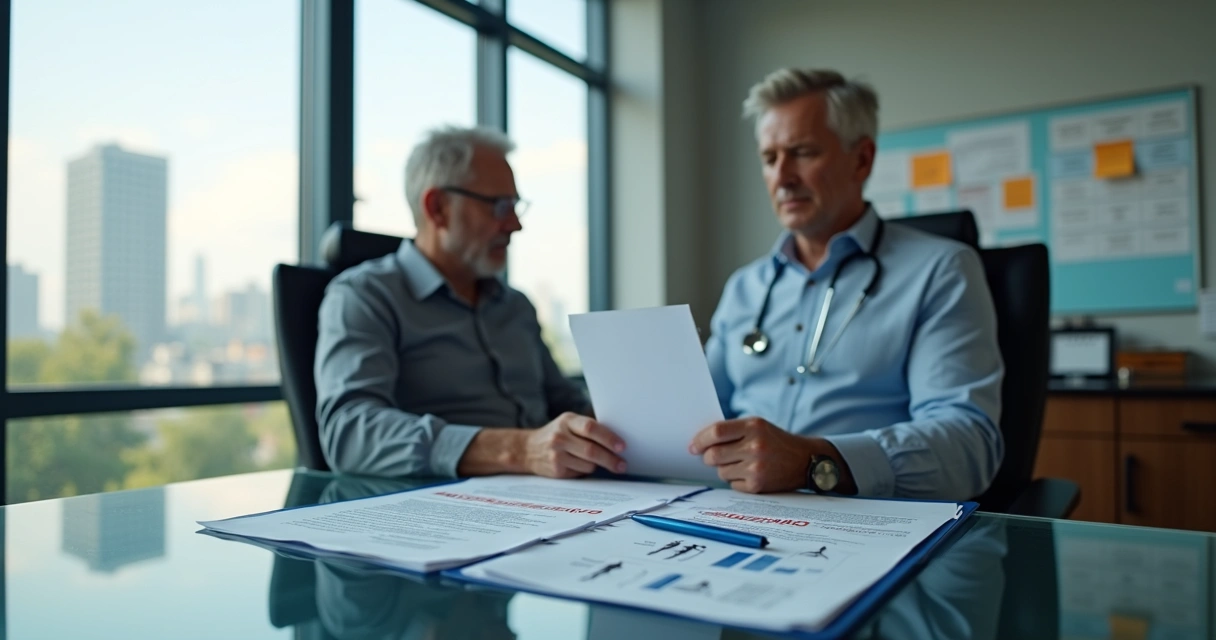 Trabalhador com braçadeira ortopédica analisa carta de negativa de benefício do INSS