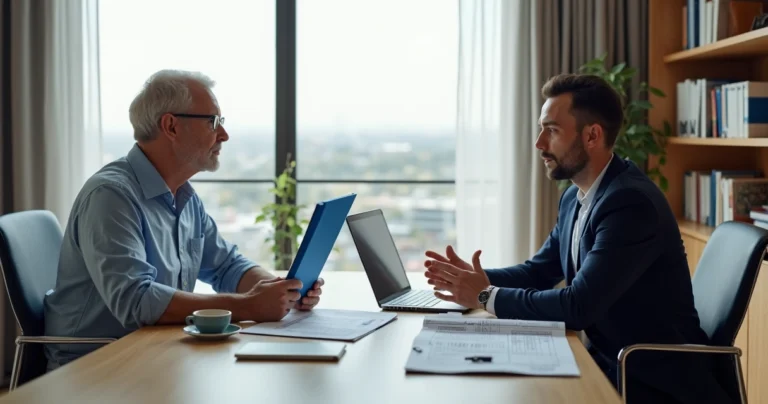 Homem em consulta com advogado avaliando direitos previdenciários por câncer de próstata