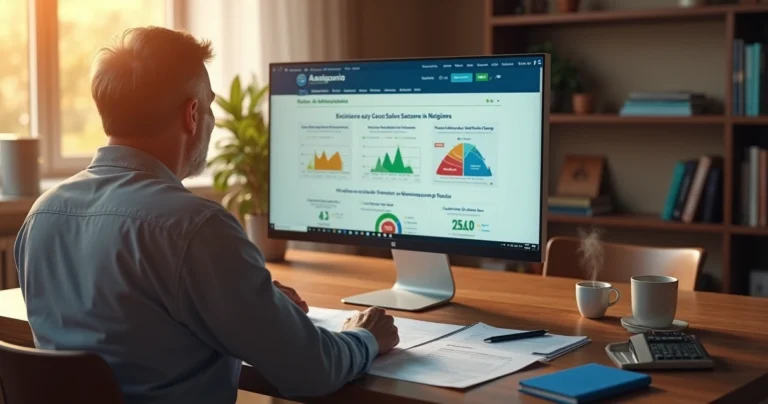 Pessoa organizada conferindo documentos de aposentadoria sobre mesa com computador