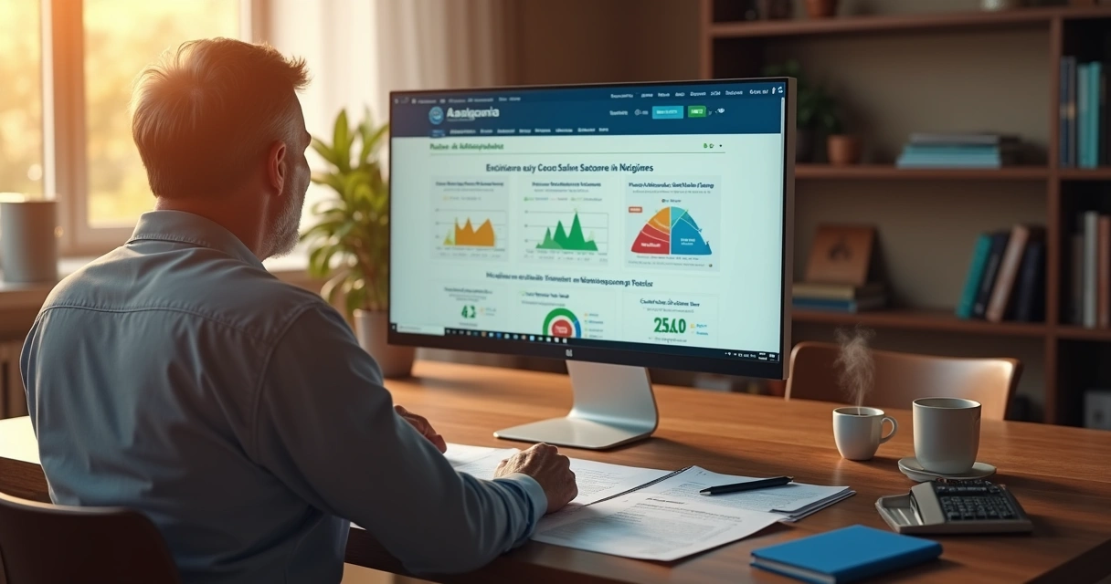 Pessoa organizada conferindo documentos de aposentadoria sobre mesa com computador