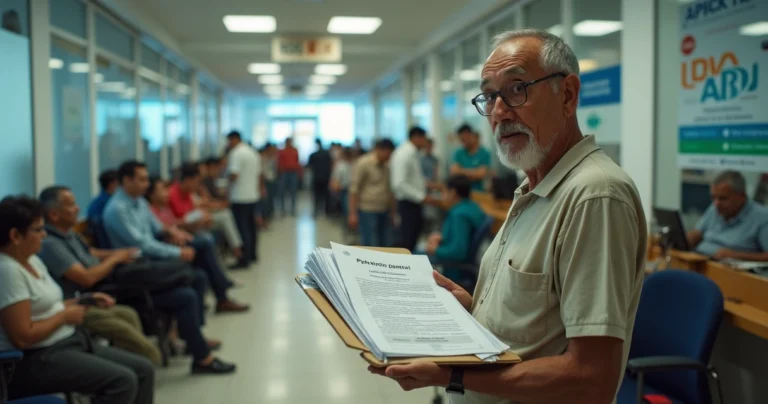 Fila de pessoas aguardando atendimento para BPC LOAS em agência do INSS