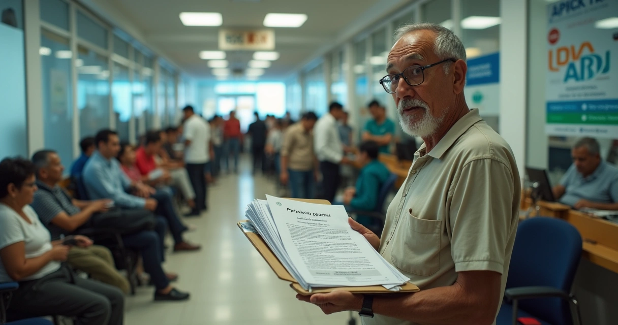 Fila de pessoas aguardando atendimento para BPC LOAS em agência do INSS