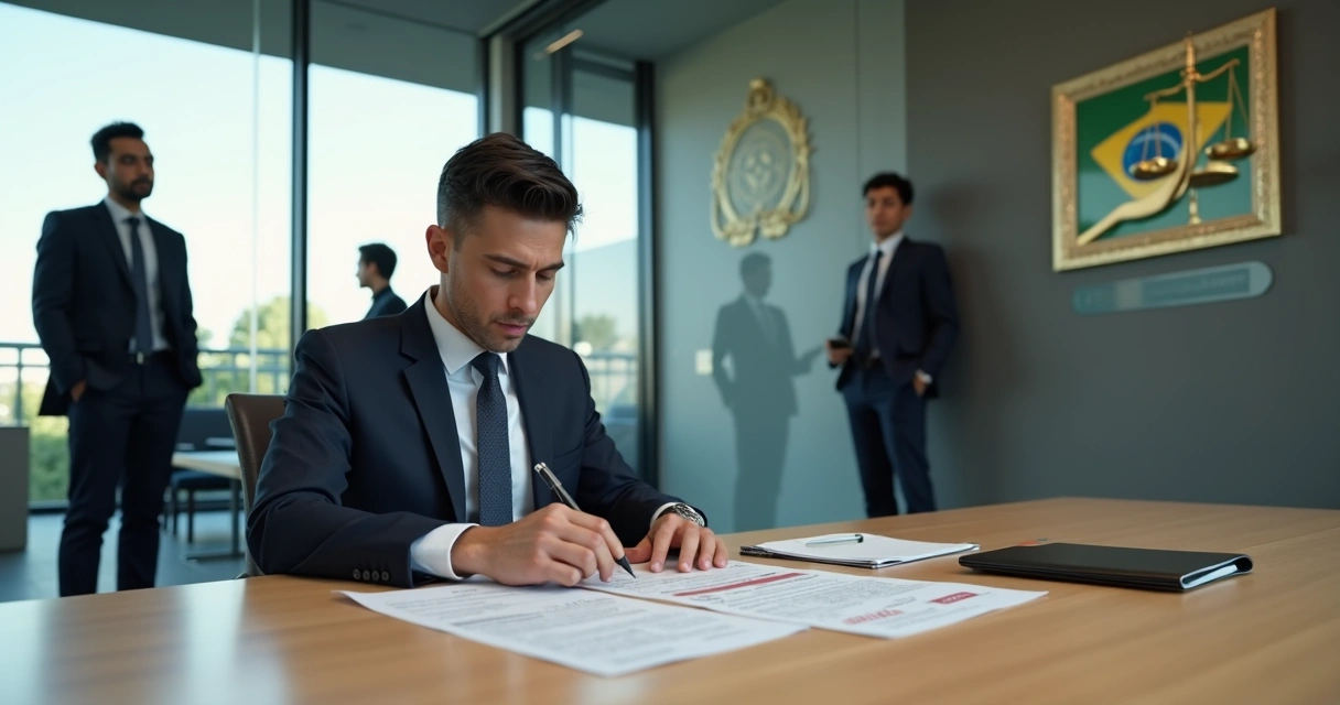 Servidor público observando contracheque com símbolo de justiça em destaque
