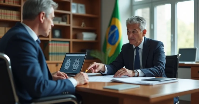 Pessoa com esclerose múltipla em cadeira de rodas conversando com advogado sobre documentos previdenciários